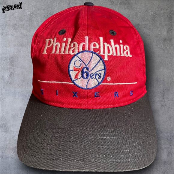 Vintage Philadelphia 76ers Hat Cap Snap Back Red Black NBA Basketball Mens 90s - Picture 1 of 8